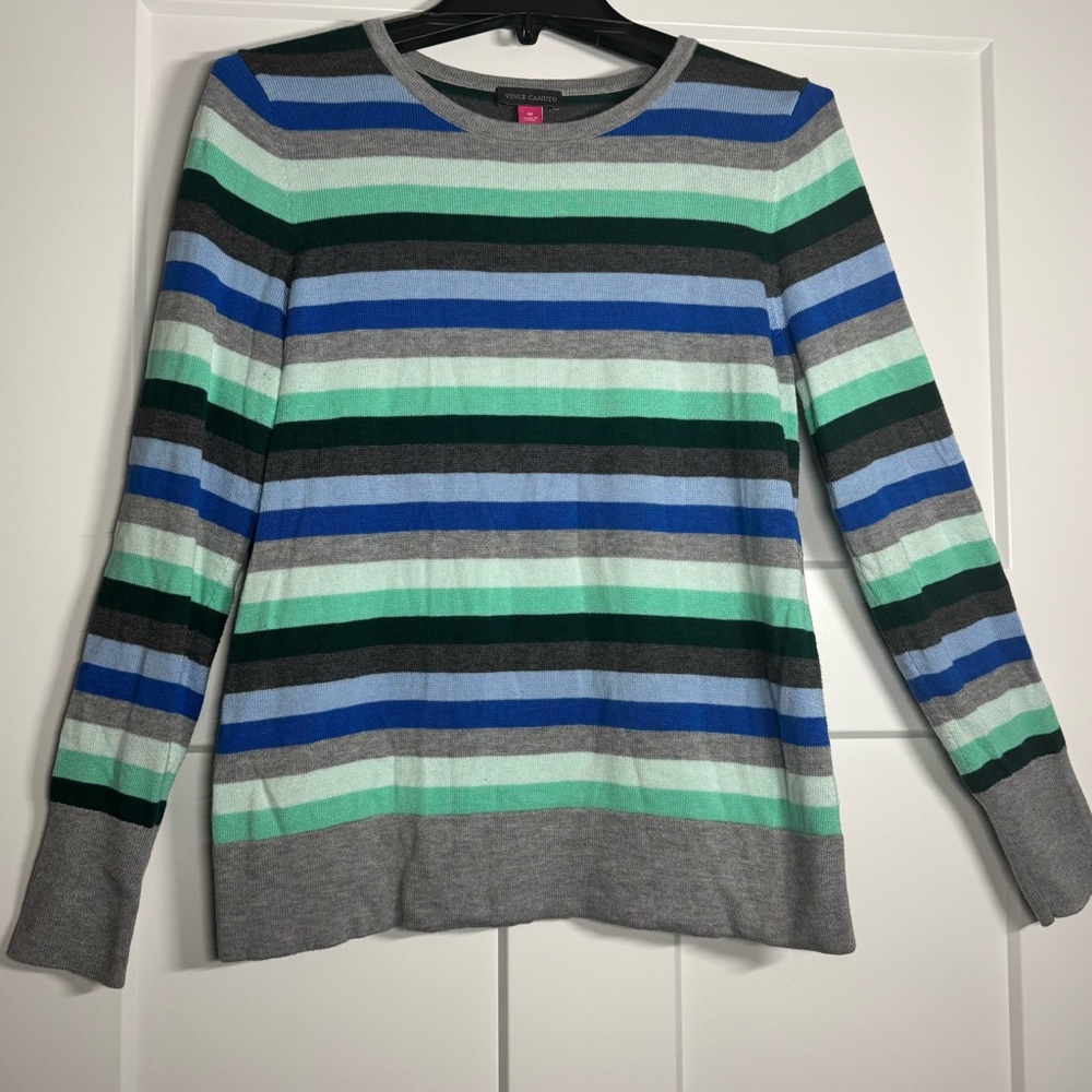 Vince Camuto Multi-Stripe Crewneck Pullover Sweater Size M